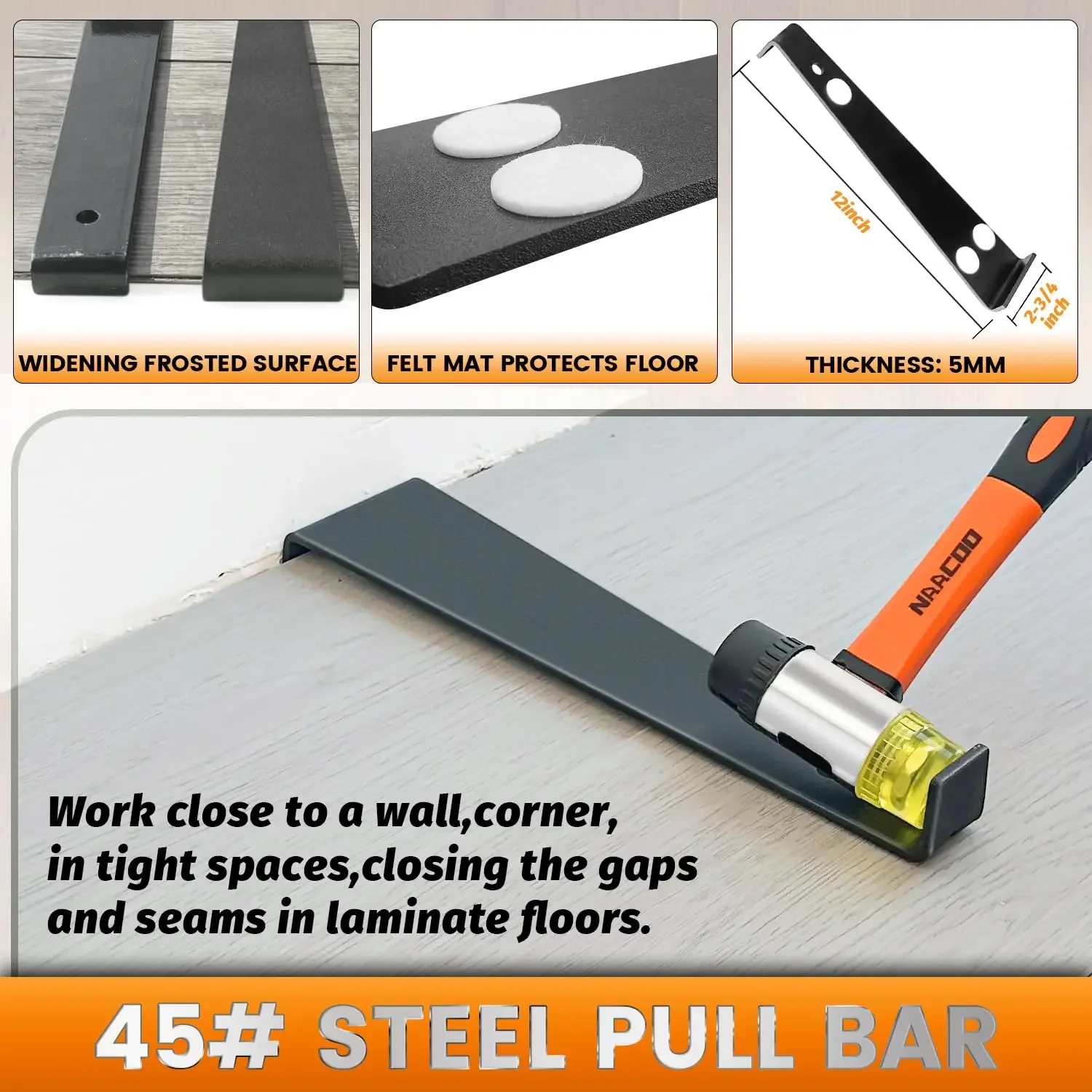 43Pcs Floor Spacers, Rubber Mallet Floor Installation Kit Laminate/Vinyl Flooring Tools, Double Sided with Notches, Pull Bar