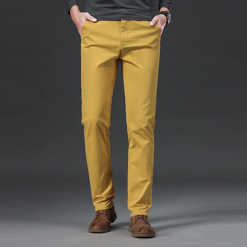 

Autumn New 97% Cotton Men's Casual Pants Khaki Classic Elastic Straight Leg Versatile Business Fashion Trousers Solid Color Male