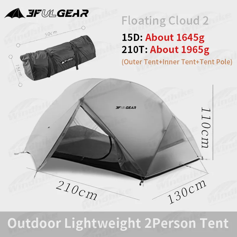 

3F UL GEAR Tent Floating Cloud 2 Camping Tent 3-4 Season 15D Outdoor Ultralight Silicon Coated Nylon Hunting Waterproof Tents