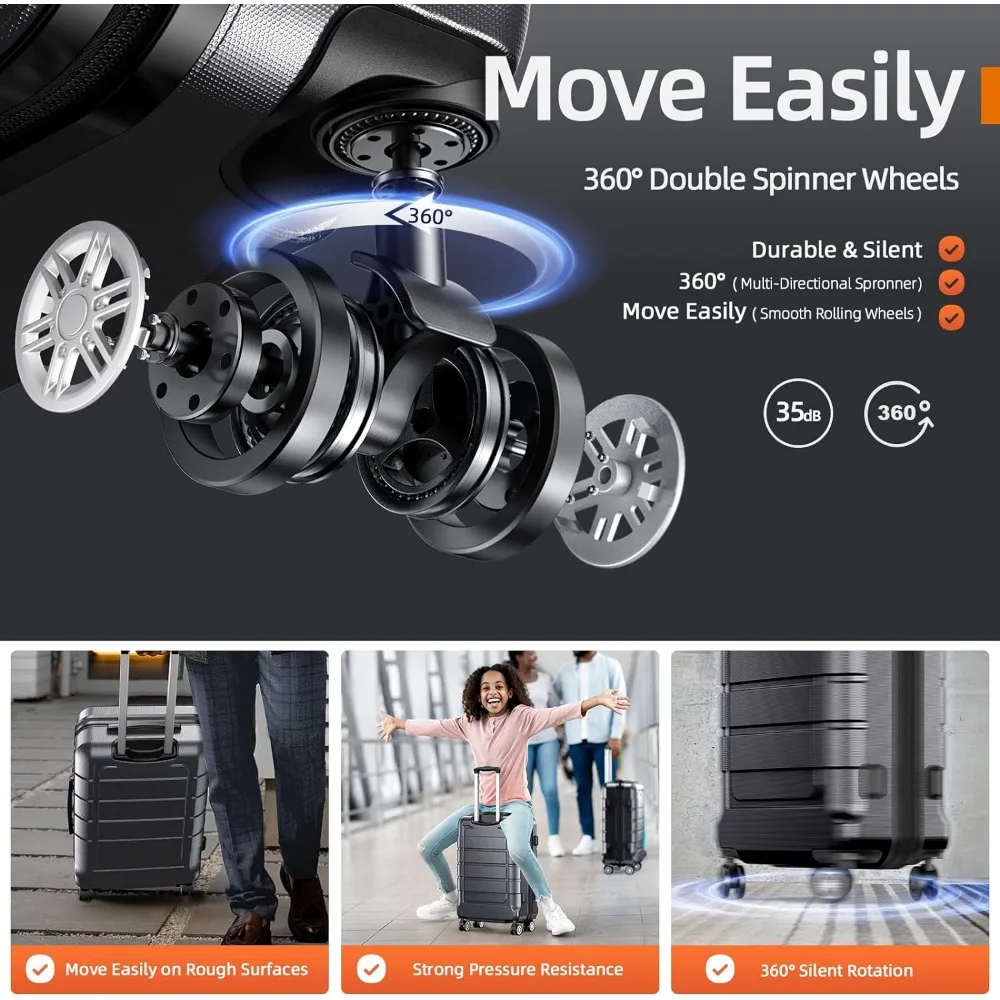 SHOWKOO-Ensemble de Valises Extensibles à Double Roues, Serrure TSA, Gris