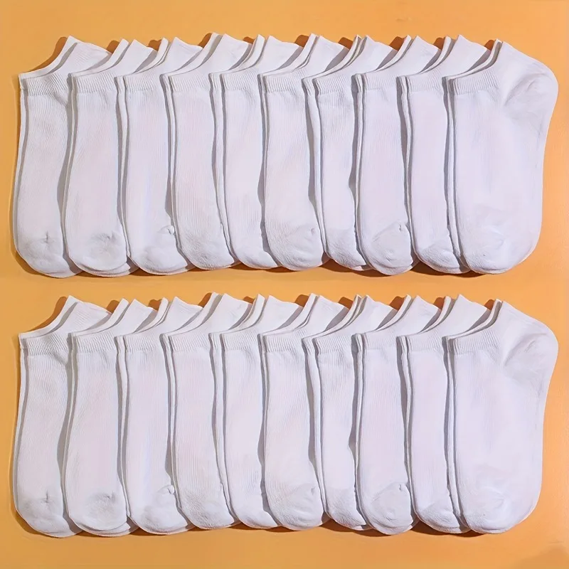 Comfortable 20pcs Ankle Socks - Breathable Polyester Blend, Machine Washable, Perfect for All Seasons - Cute Solid Colors