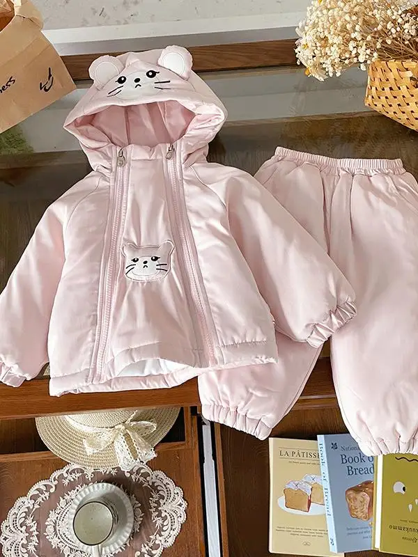 

Модный модный комплект свитшотов с капюшоном для девочек, теплый комплект из двух предметов на подкладке, повседневный универсальный зимний наряд из хлопка, длинный све