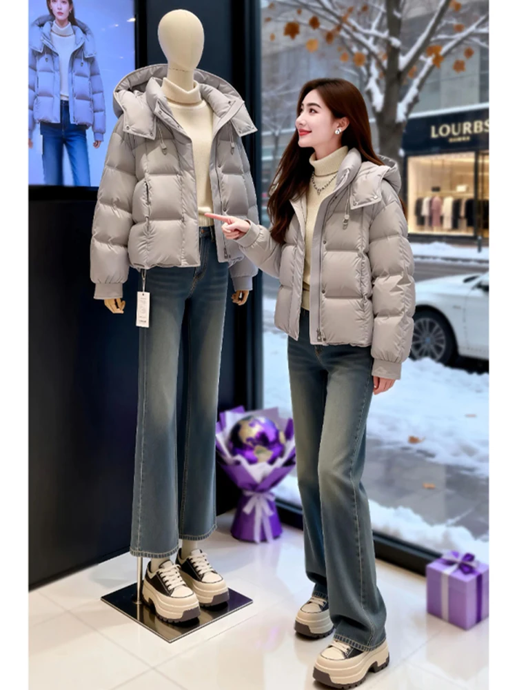 

Korean Sle Hooded ort Puffy Bread Sle down Jaet Women's Thiened Warm Cotton Coat Winter New Arrival Casual Faion
