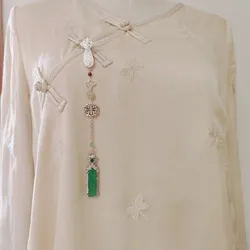 Natural Hotan Jade Green Bamboo Long Pendant Original Design Cheongsam Placket Button Antique Accessories Jewelry for Women
