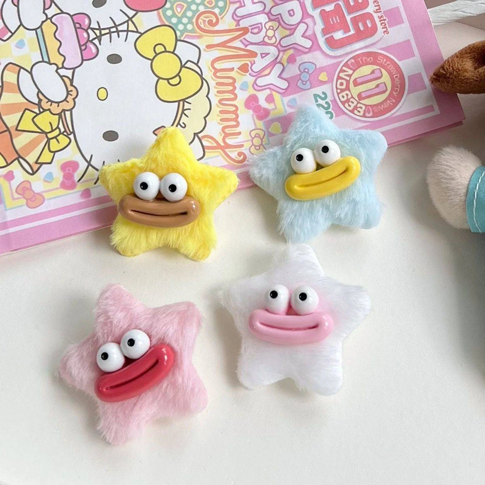 4Pcs/Lot Girls Sweet Fluffy Star Hairpins Creative Sausage Mouth Stars Faux Fur Bobby Hair Clip Pentagram Hair Grip Jewelry Gift