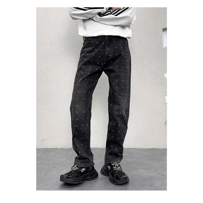 Y2K Street Cool Design American Jeans Men 2024 New Autumn Slimming Loose Drooping Mopping Wide-Leg Denim Long Pants