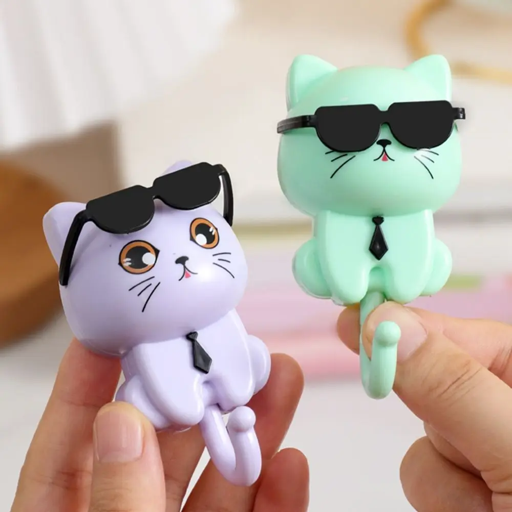 Creative Cat Decorative Hooks Funny Cartoon Heavy Duty Hook Self-Adhesive Seamless Key Holder Sundries Organizer Accessories