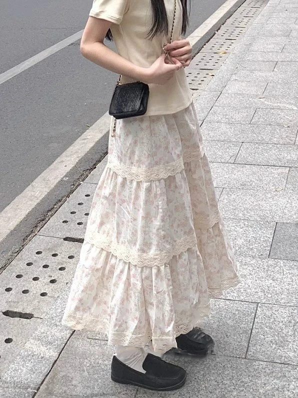 Women Harajuku Japanese Sweet Fluffy Skirts Y2K Vintage High Waist A Line Skirts Kawaii Casual Daily Summer Fashion Skirts