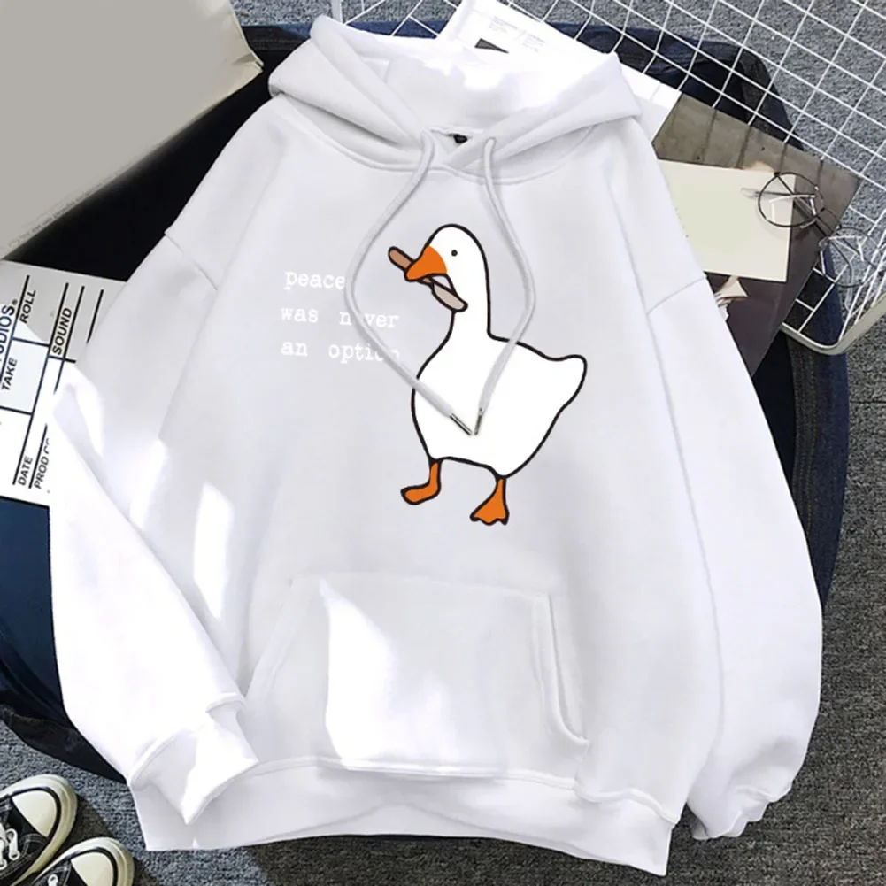 Men and Women Print Hoody Peace Was Never An Option Goose Print Creative Street Pocket Hoodies Grey Blue Beige