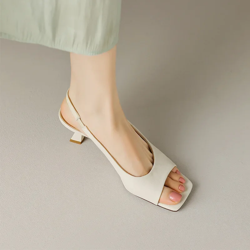 Summer New Fashion Square Head Women Sandals Elegant Thin High Heels Back Empty Toe Sandals Shoes for Women Zapatos De Mujer