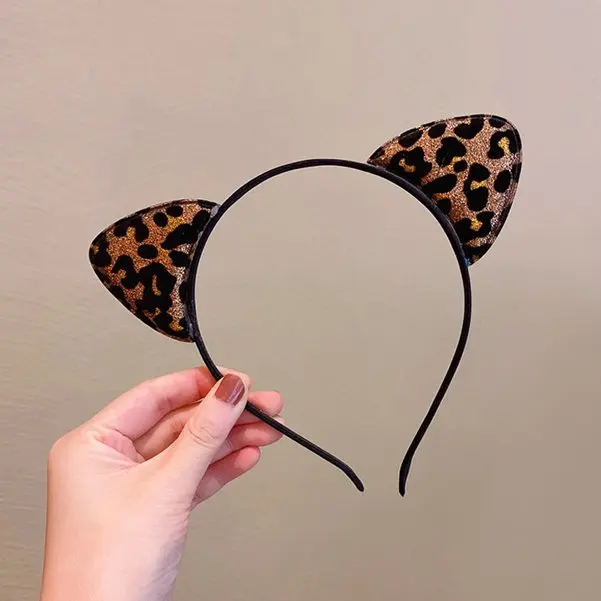 Vintage Luipaard Print Glitter Kat Oren Hoofdband Voor Meisje Vrouwen Leuke Kat Oren Haar Hoepel Haarband Kid Haaraccessoires Hoofddeksels