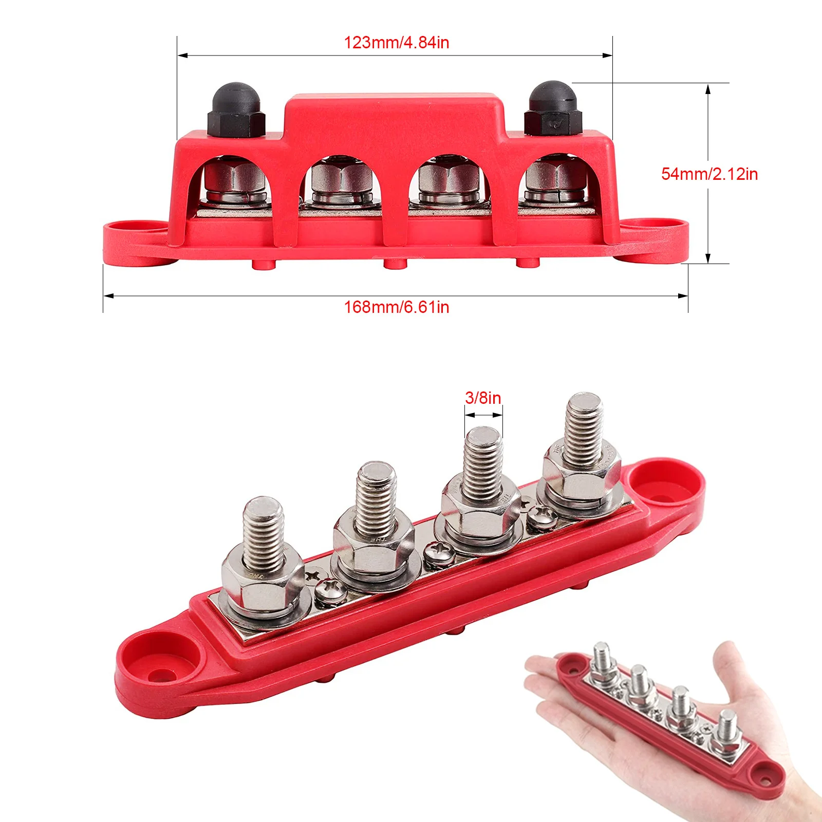 4 Post Positive Negative Bus Bar Battery Power Distribution Block FOR Marine Automotive RV Vehicles Truck with Cover 250A Rating