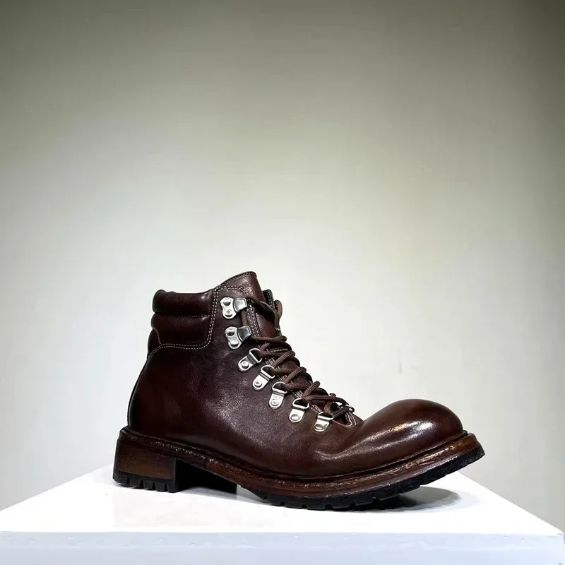 Real Leather Vintage Men's Boots Horse Skin Wash Boots Men Genuine Leather Goodyear-Welding