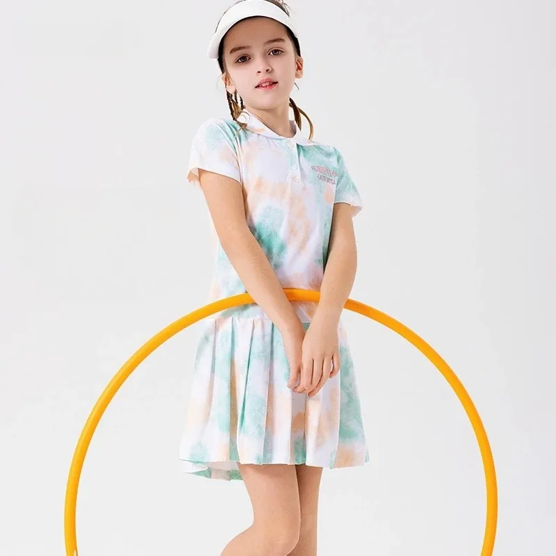 فستان تنس سريع الجفاف للأطفال فستان رياضي رائع على الجليد للفتيات بعمر 4-18 سنة بأكمام قصيرة مطوي فستان لعب الجولف