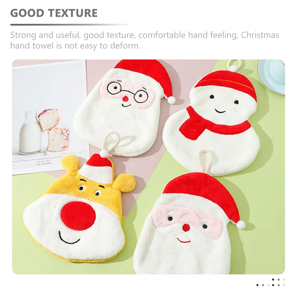 

2 Pcs Christmas Hand Towels Coral Fleece Thicken Absorbent Decorative Kitchen Bathroom Hanging Storage Cute Xmas Theme