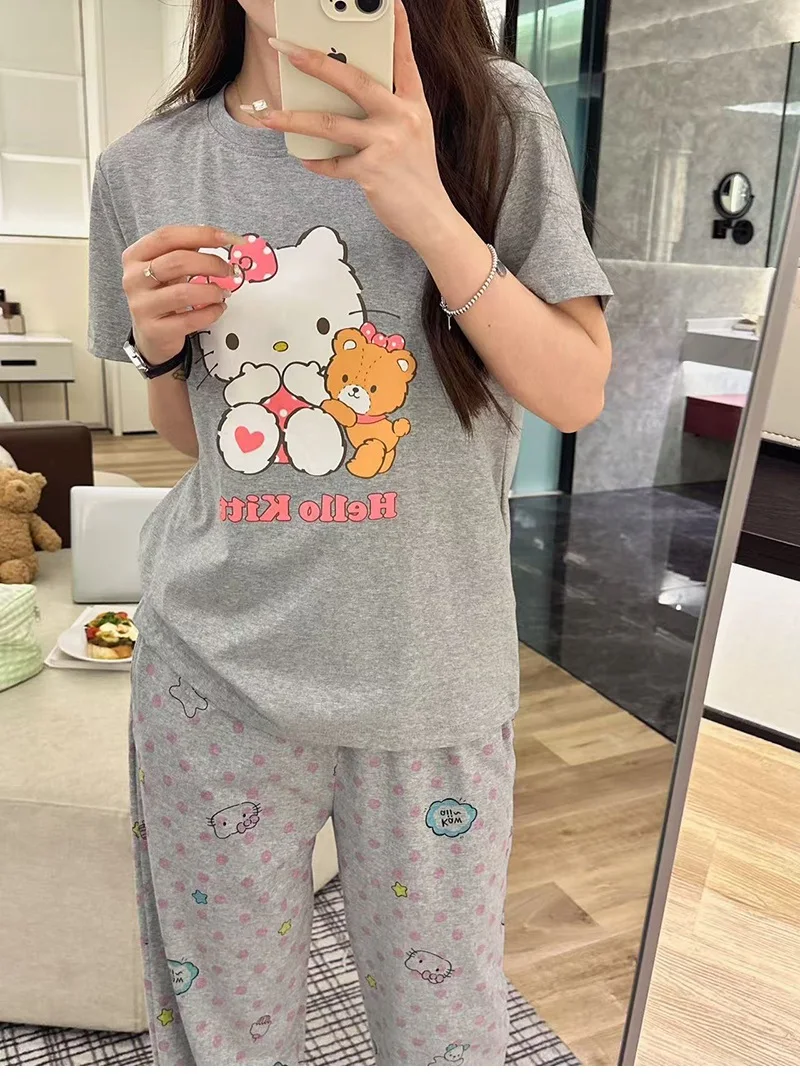 Летние пижамы с рисунком KT Cat, женские летние шорты с короткими рукавами, комплект большого размера