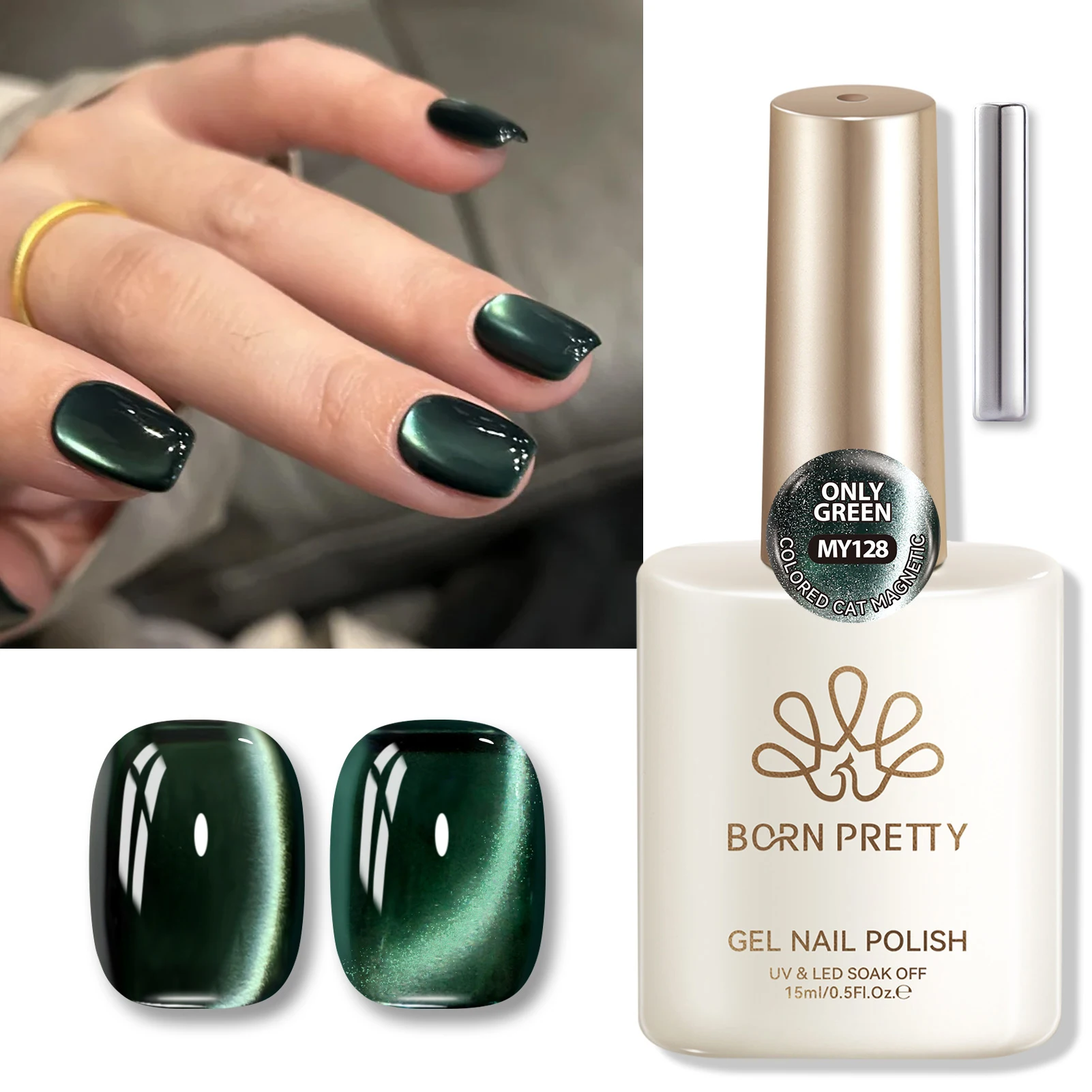 BORN PRETTY 15ml Dark Only Green Cat Magnetic Gel Christmas Winter Autumn Shine Glitter Soak Off UV Gel Nail Art Varnish Salon