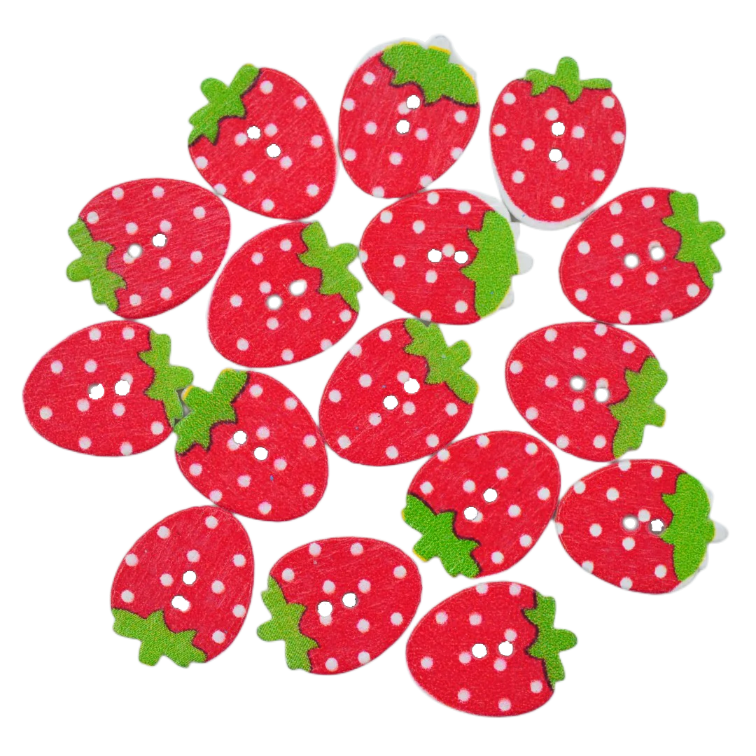 50pcs 12x16mm Wood Strawberry Sewing Button 2 hole Garment Buttons DIY Crafts Decoration