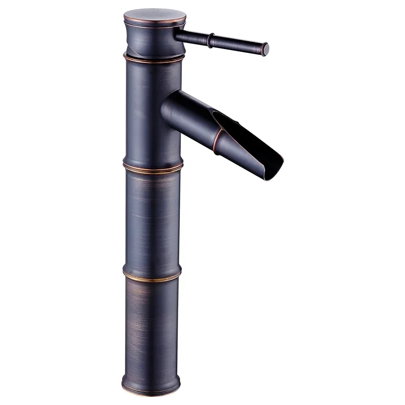 

Basin Faucets Black Bronze Waterfall Faucet Bamboo High Arch Bathroom Sink Taps Single Lever Hot and Cold Water Mixer Taps