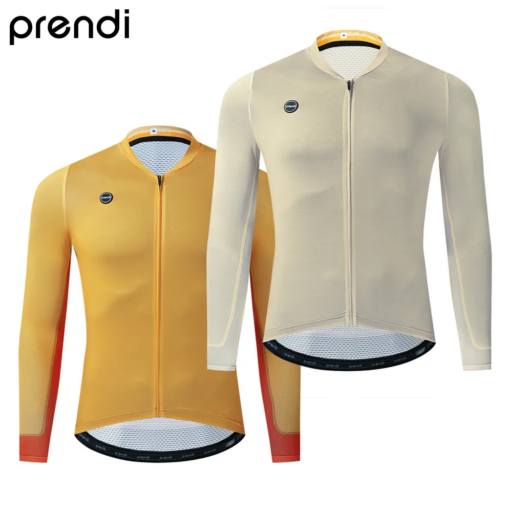 PRENDI Men Spring Summer Autumn Cycling Jersey Long Sleeve Maillot Pro Bike Clothing Breathable Male Sport Wear