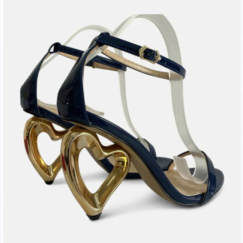 Women Open Toe Hollow HeartShaped Gold Heel Sandals 2026 Ankle Buckle Strap Shaped High Heels Shoes Party Prom Dress Shoes