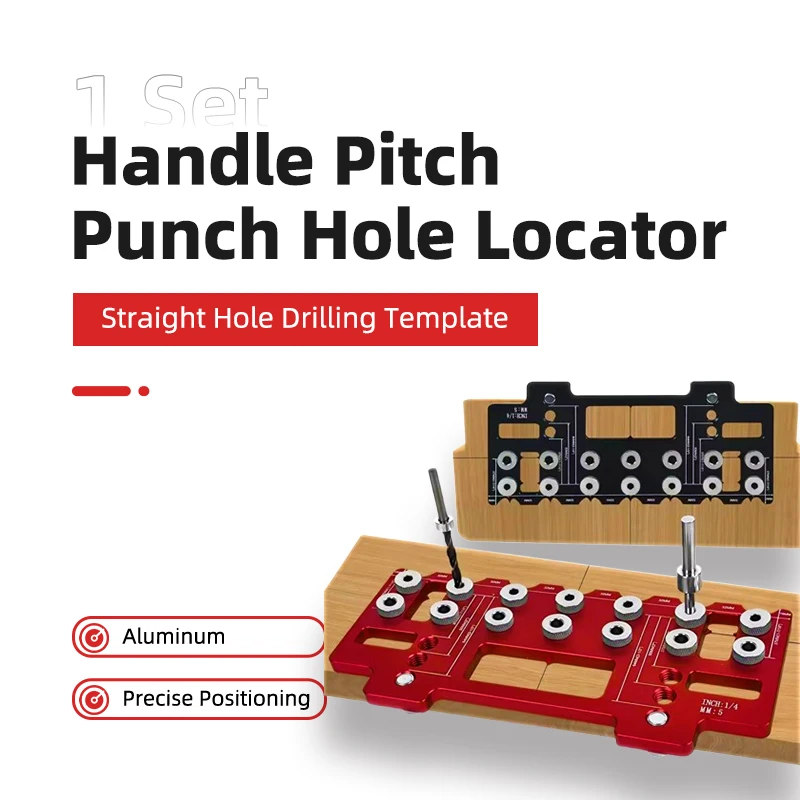 

1 Set Handle Pitch Punch Hole Locator Shelf Pin Drilling Guide Jig Aluminum Pocket Hole Jig Kit Straight Hole Template