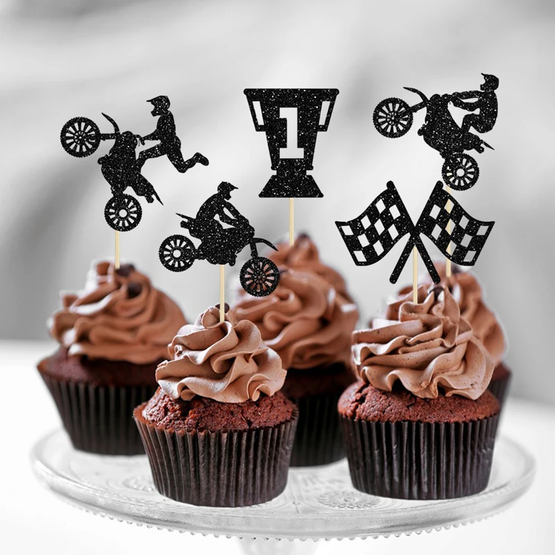 YOMDID 24 Stücke Glitter Motorrad Cupcake Topper Motorrad Kuchen Dekoration Motocross Dirt Bike Design Sport Party Supplies – Detail 10