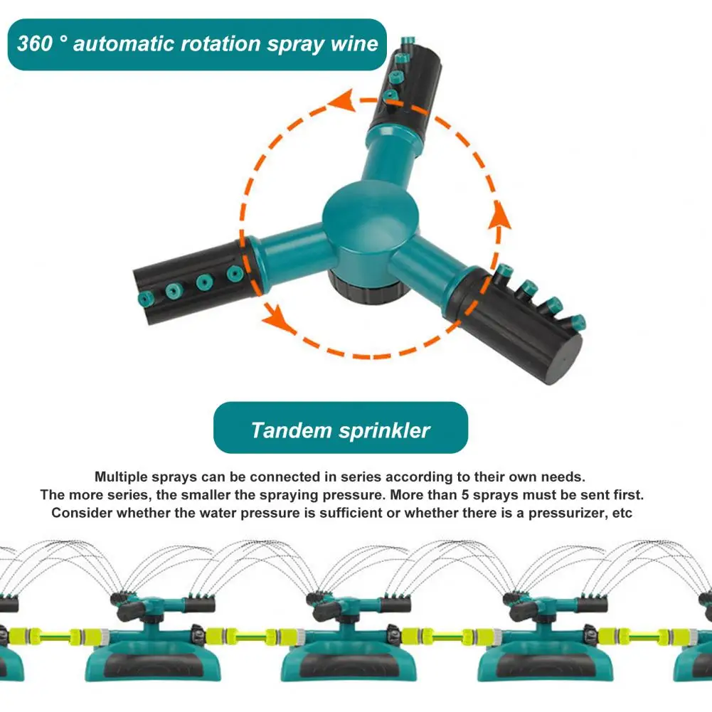 1 Set Garden Sprinkler Controllable Watering Range Auto Rotation Hydraulic Drive Butterfly Base 3 Propeller Nozzles Irrigation S