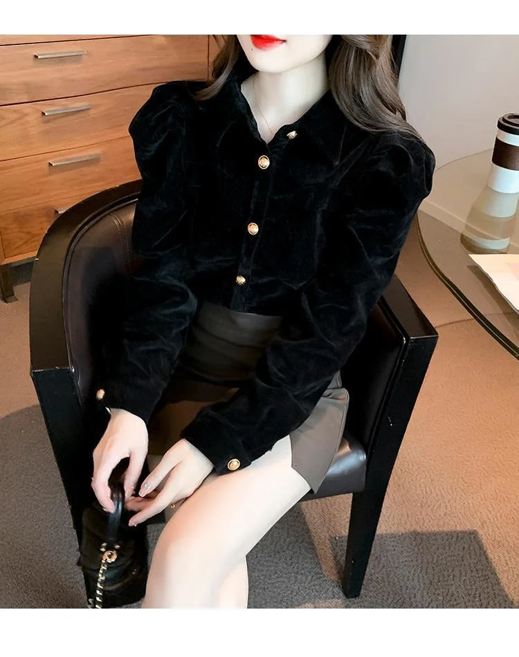 Velvet Long Sleeve Shirt Women\'s Design Fashion Vintage Clothes for Women Tops Shirts Blouses