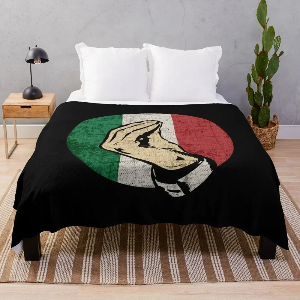 

Italian Hand Gesture Sing Language Funny Italy Flag Vintage Throw Blanket Warm Plush Fuzzy Blanket for Living Room
