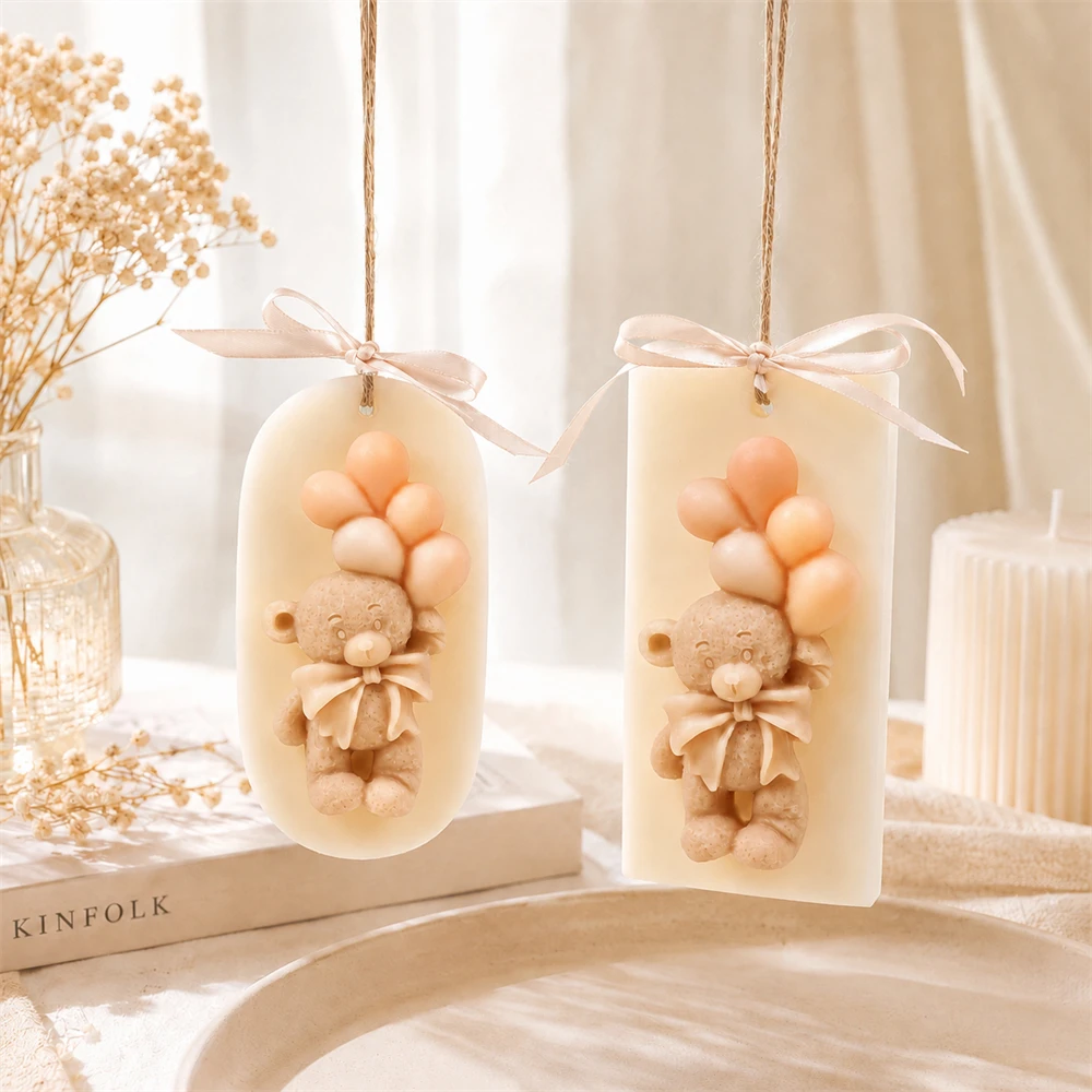 3D Teddy Bear Balloon Candle Mold Silicone Hanging Wax Tablet Mold DIY Aromatherapy Pendant Making Supplies Birthday Gift Decor view 2