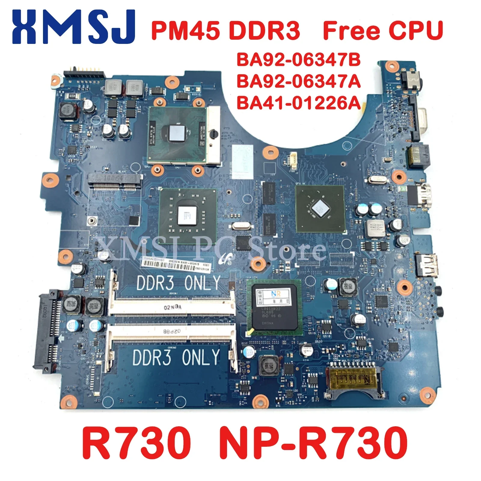 XMSJ Motherboard Laptop NP-R730 Samsung 17.3 inci R730 BA92-06347B BA92-06347A BA41-01226A PM45 DDR3 gratis CPU papan utama