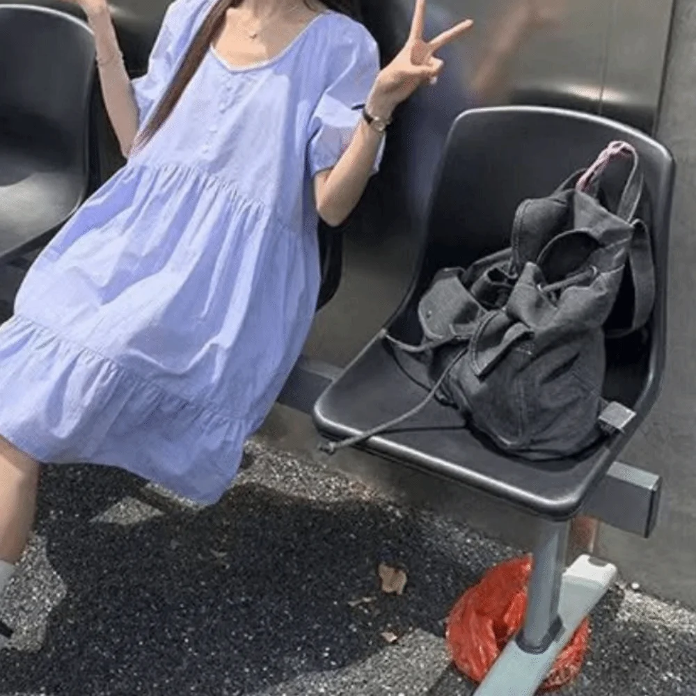 حقيبة ظهر محمولة ذات سعة كبيرة من قماش الدنيم حقيبة ظهر عصرية للجنسين حقيبة كتف كلاسيكية متعددة الاستخدامات للمراهقات #2