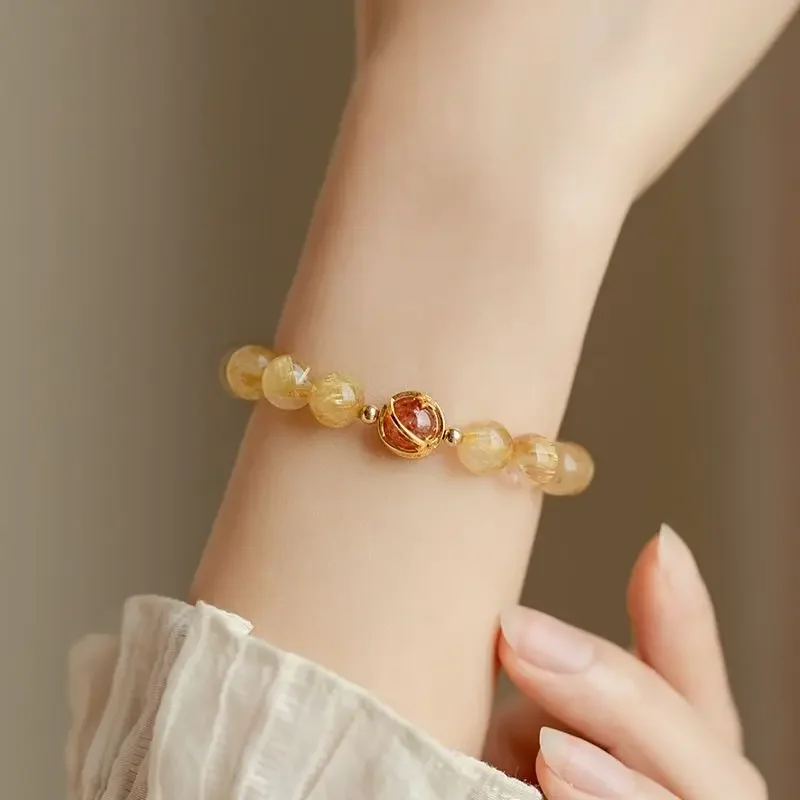 

Fortune-making Citrine Bracelet Overnight Rich Natural Golden Hair Crystal Bracelet Girl's Gift Lucky Beads Hand String Jewelry