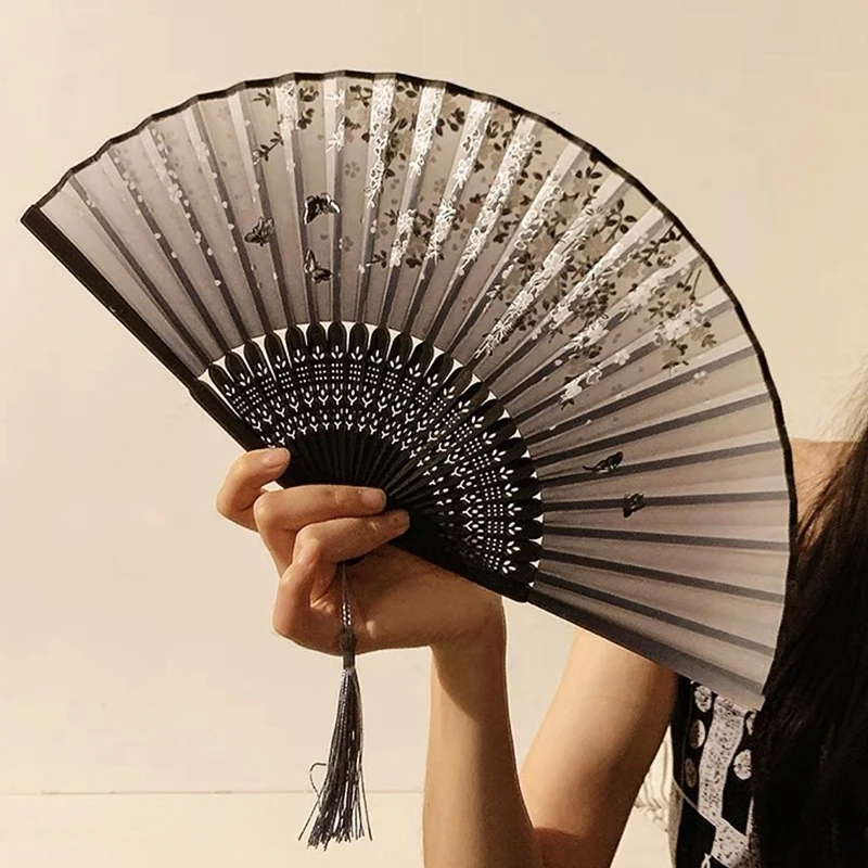 Chinese Style Folding Fan Female Carry-On New Chinese Clothing Ancient Dance Ancient Style Black Photo Props