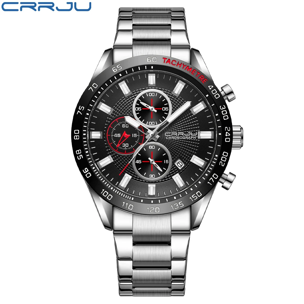 CRRJU orologio da uomo 2022 moda sport cronografo orologi da polso cinturino in acciaio inossidabile con data automatica