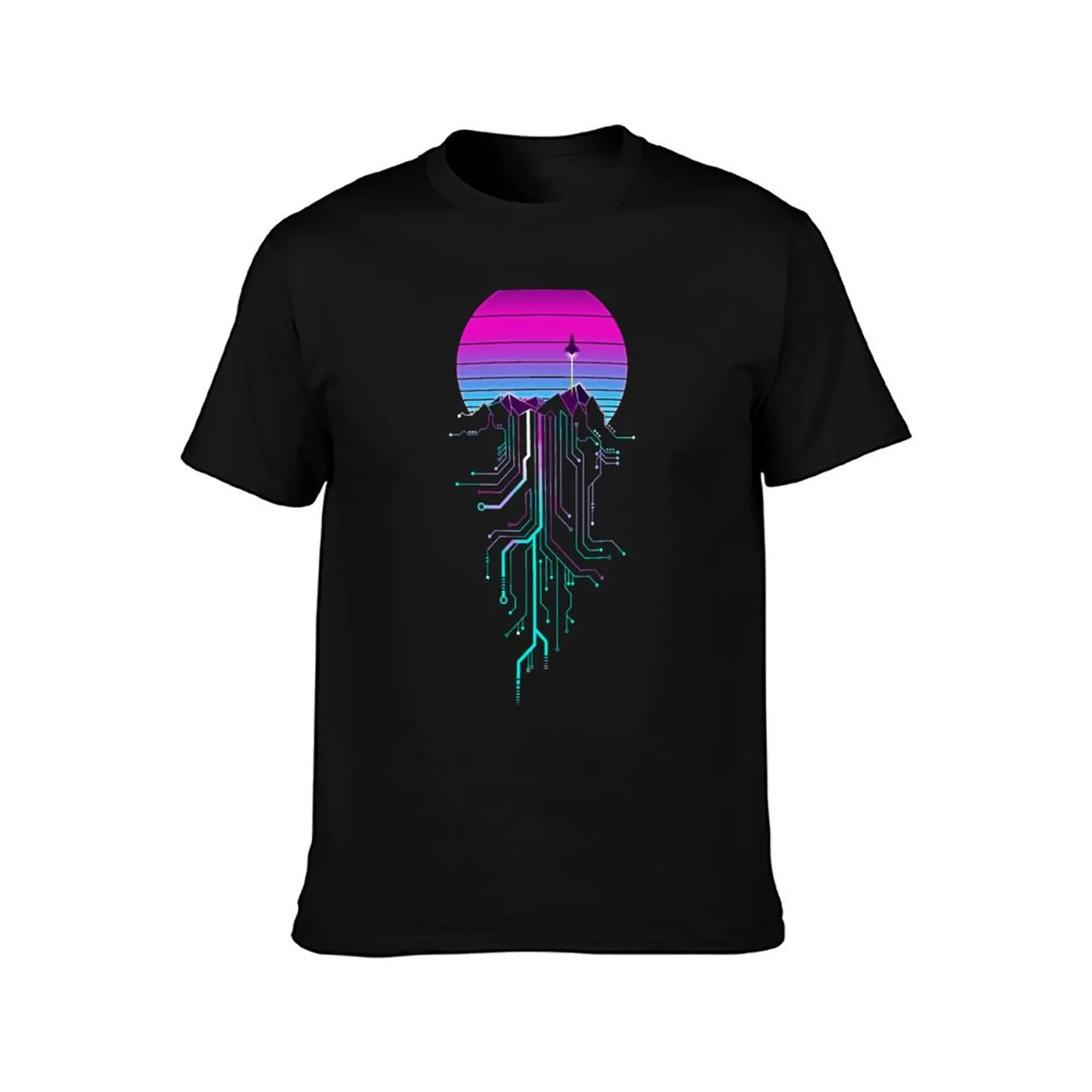 Vaporwave Aesthetic Cyberpunk Mountain Sunset T-Shirt Active Sports Short Sleeve Cotton Shirt T-Shirt