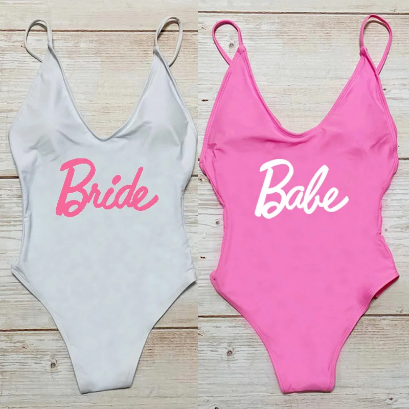 Babe Print One Piece Swimsuit Bachelor Party Women Bodysuit Bride Swimwear Woman Beachwear Bathing Suit Women's swimsuit 2025