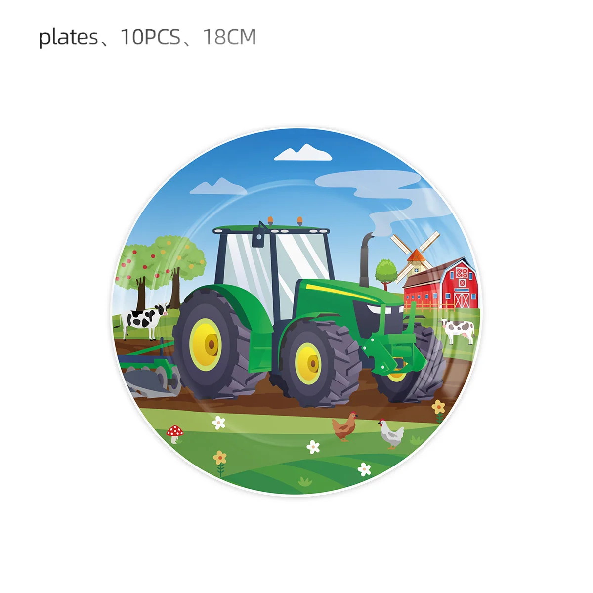 61Pcs Green Farm Tractor Disposable Tableware Set 20Pcs 7inch Paper Plates 20 Cups 20 Napkins 1 Tablecloth Kids view 4