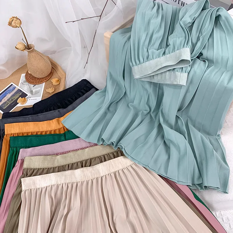 2026 Eleganter Hochtaillierter Plissierter Rock für Damen Mittellanger Midirock Hochwertiger Schwarzer Saia – Detail 8
