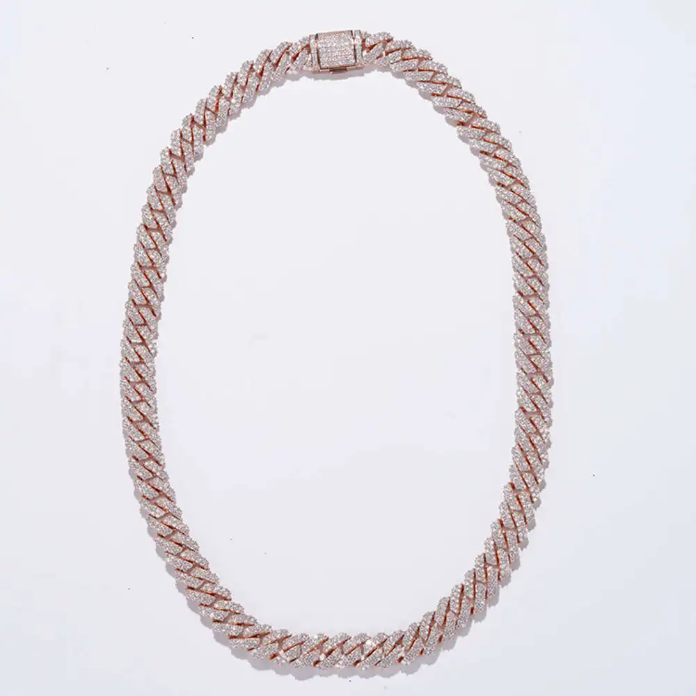 Luxury Hip Pop Fashion Moissanite Necklace 925 Sliver--white Gold Cuban Chain.