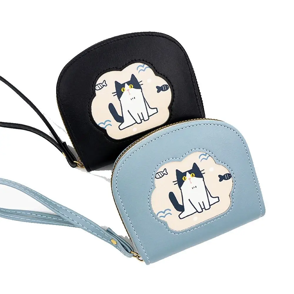 Mini Multi-card Slot Cute Cat Short Wallet Cartoon Korean Style PU Leather Card Bag Card Pocket Zipper Card Holder Outdoor