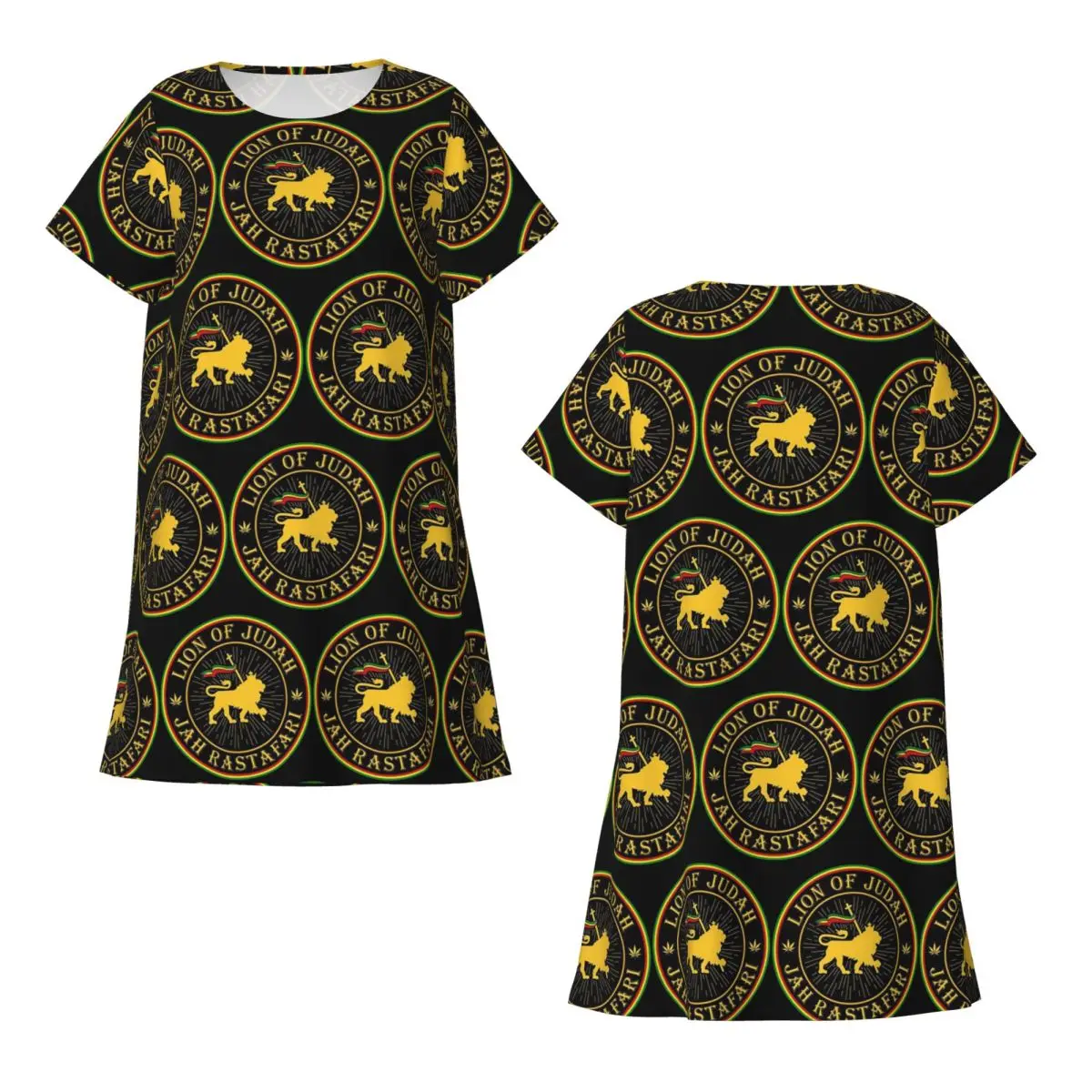 Custom Rasta Lion Of Judah Star Of David Short Sleeves Nightdress For Sleeping Women Short Sleeve Nightgowns Soft Pajama Dress