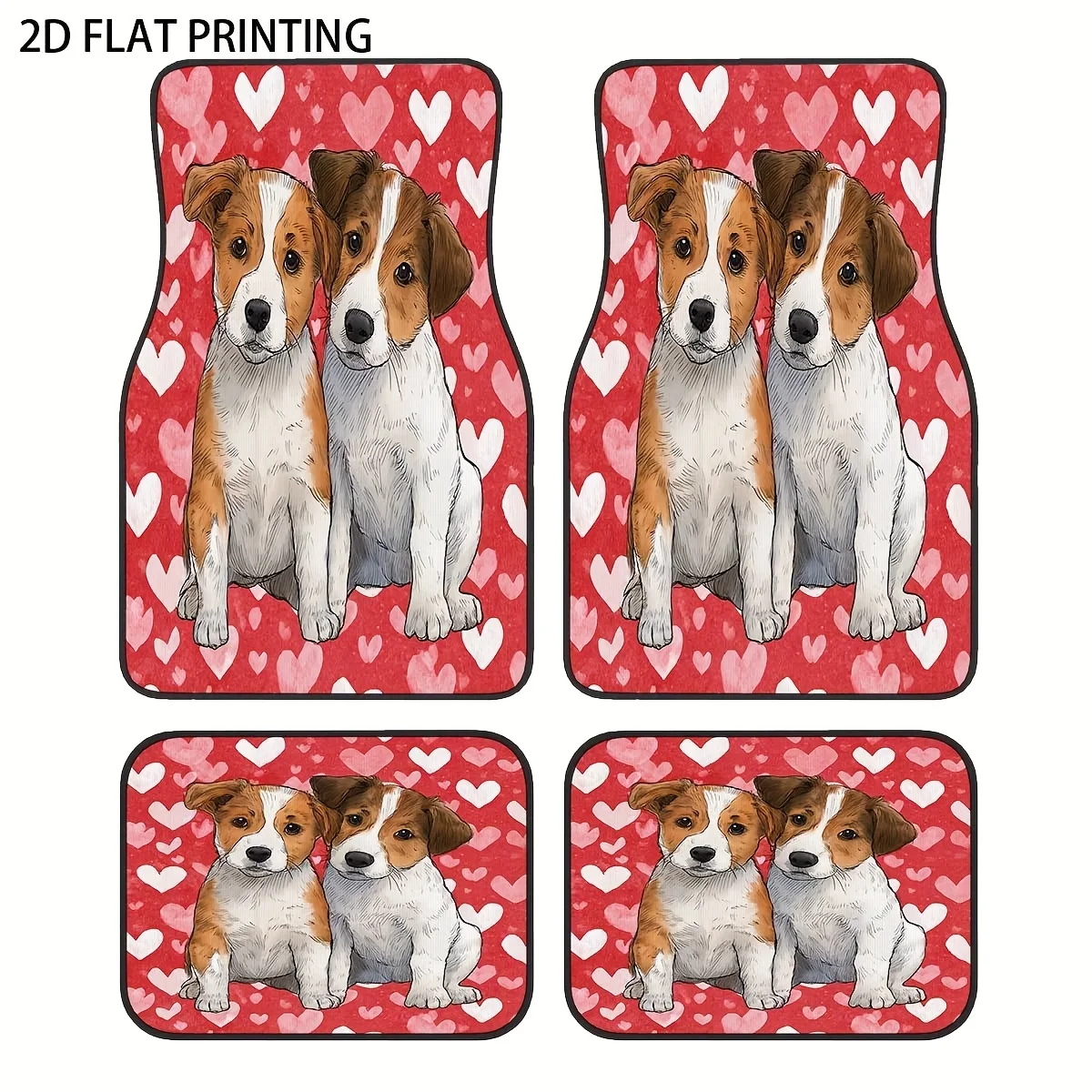 4 alfombrillas para coche con diseño de cachorro de Jack Russell Terrier, con corazón rojo y pata rosa, antideslizantes, para todo tipo de clima, resistentes y aptas para mascotas