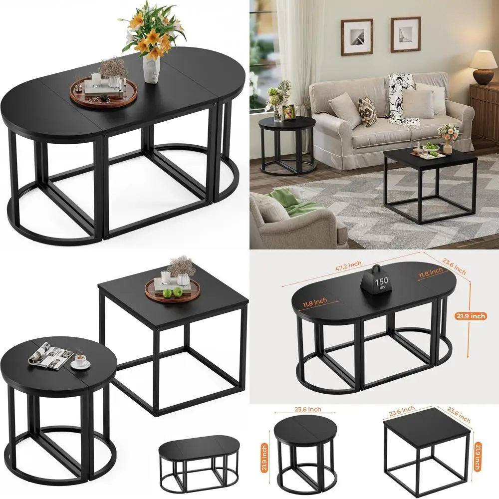 

Овальный журнальный столик из 3 предметов, современная мебель для гостиной с 2 торцевыми столиками и металлическим каркасом