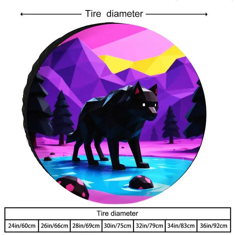 A Three-Dimensional Low-Poly Black Wolf Design On A Blue Water Landscape Pattern, Suitable For Universal Spare Tire Covers Made