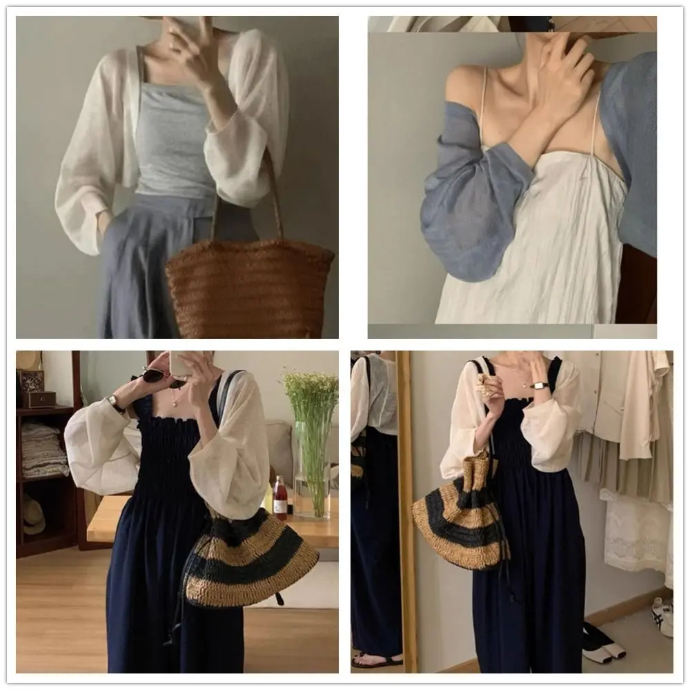 Summer Sun Shading Shirt Solid Breathable Female Long-sleeved All-match Shawl Shirt Cropped Tops