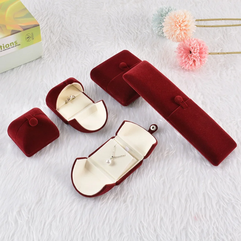 

Luxury Velvet Double-opening Jewelry Box Ring Bracelet Necklace Earrings Vintage Button Design Storage Box Jewelry Display Case