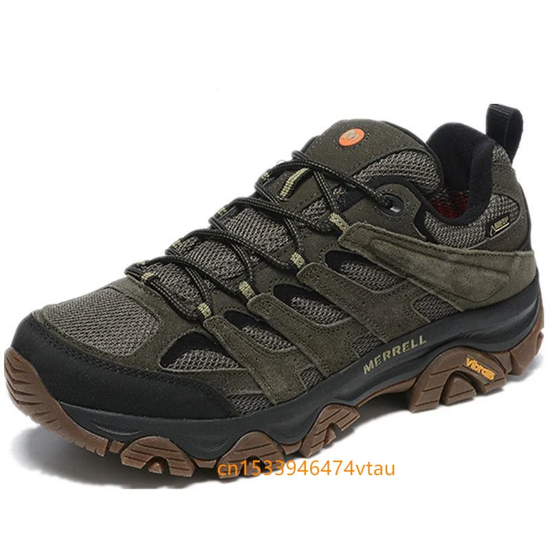 Merrell-zapatos de senderismo al aire libre para hombre, calzado antideslizante con absorción de impacto, resistente al desgaste, de cuero genuino,