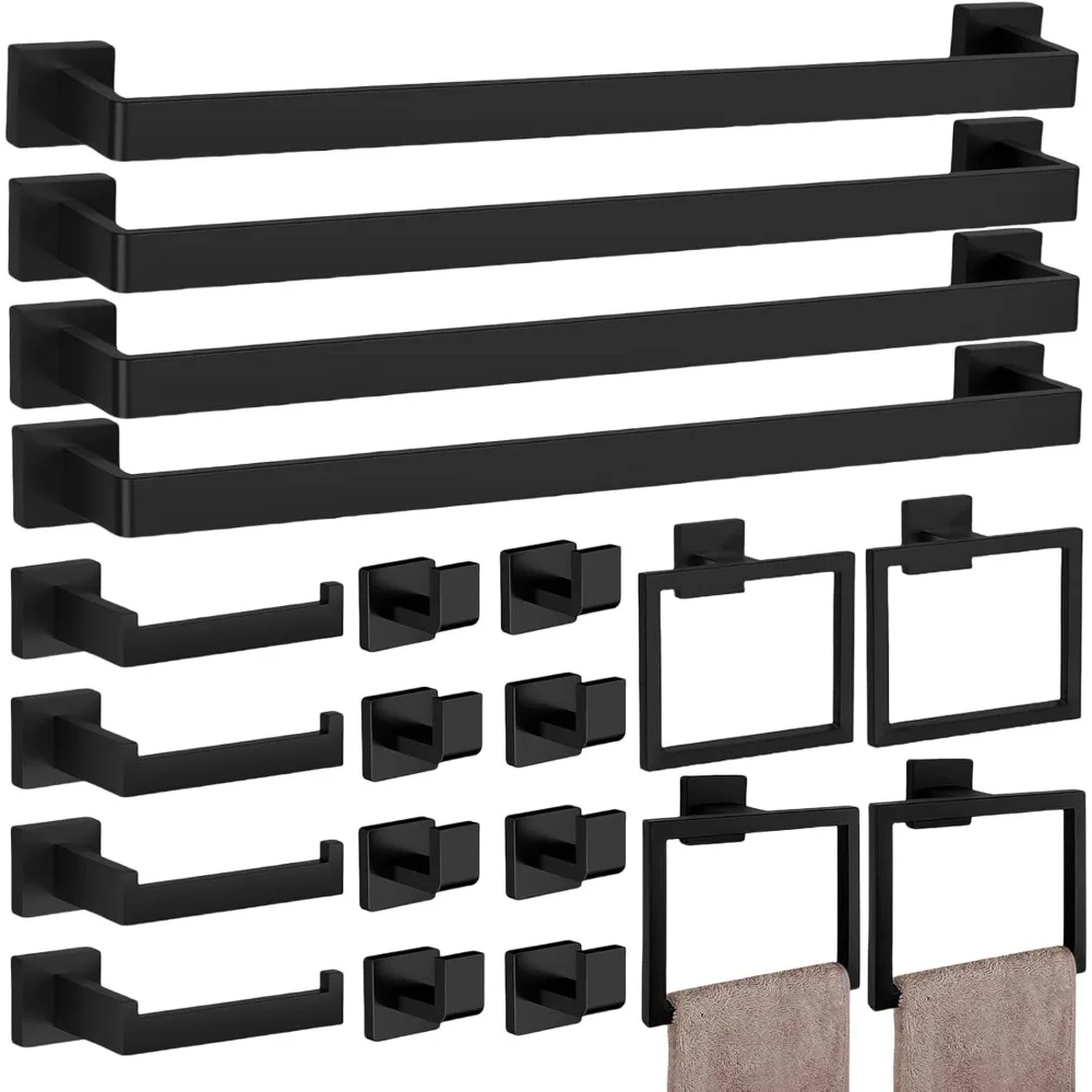 

20-Pieces Matte Black Bathroom Accessories Set, 23.6 Inch, Towel Bars